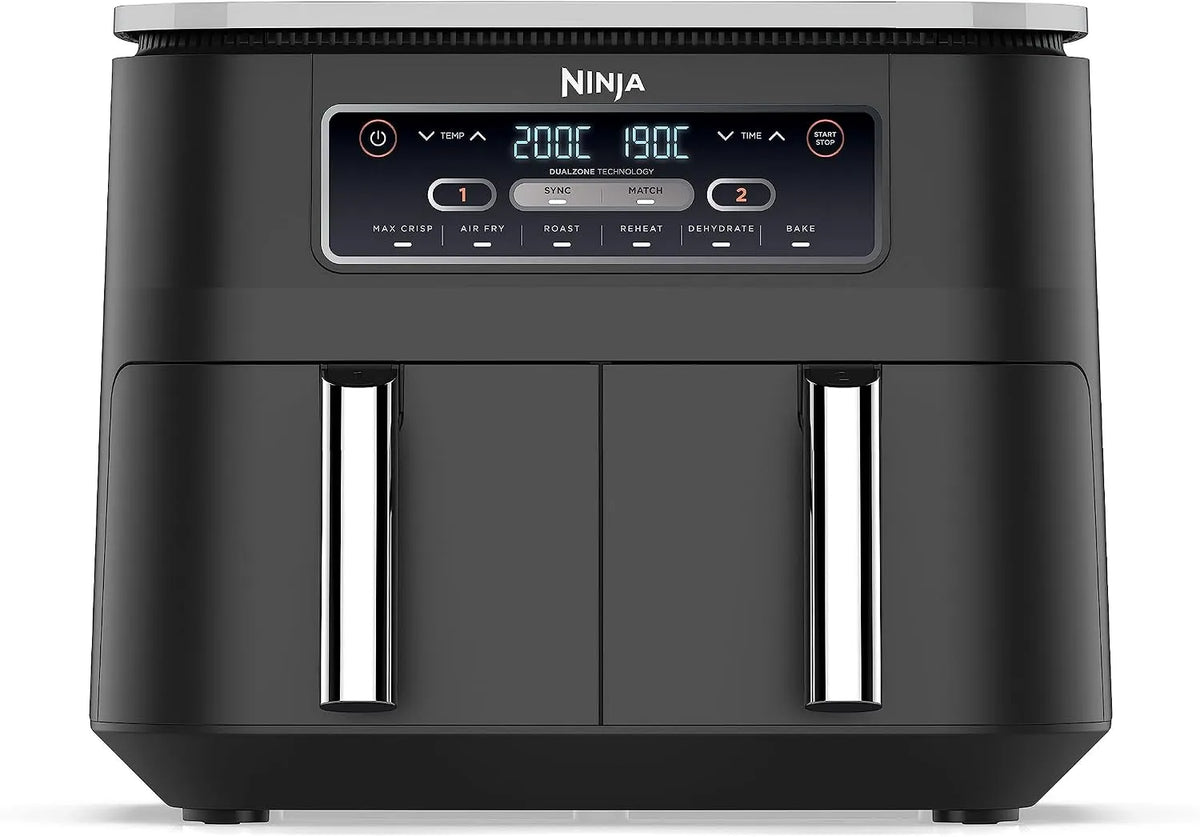 Ninja Heißluftfritteuse AF300EU, Fassungsvermögen 7,6L Airfryer, 2 Fächer, 6-in-1, 4-6 Portionen, Foodi Dual Zone Digitale, Antihaftbeschichtung