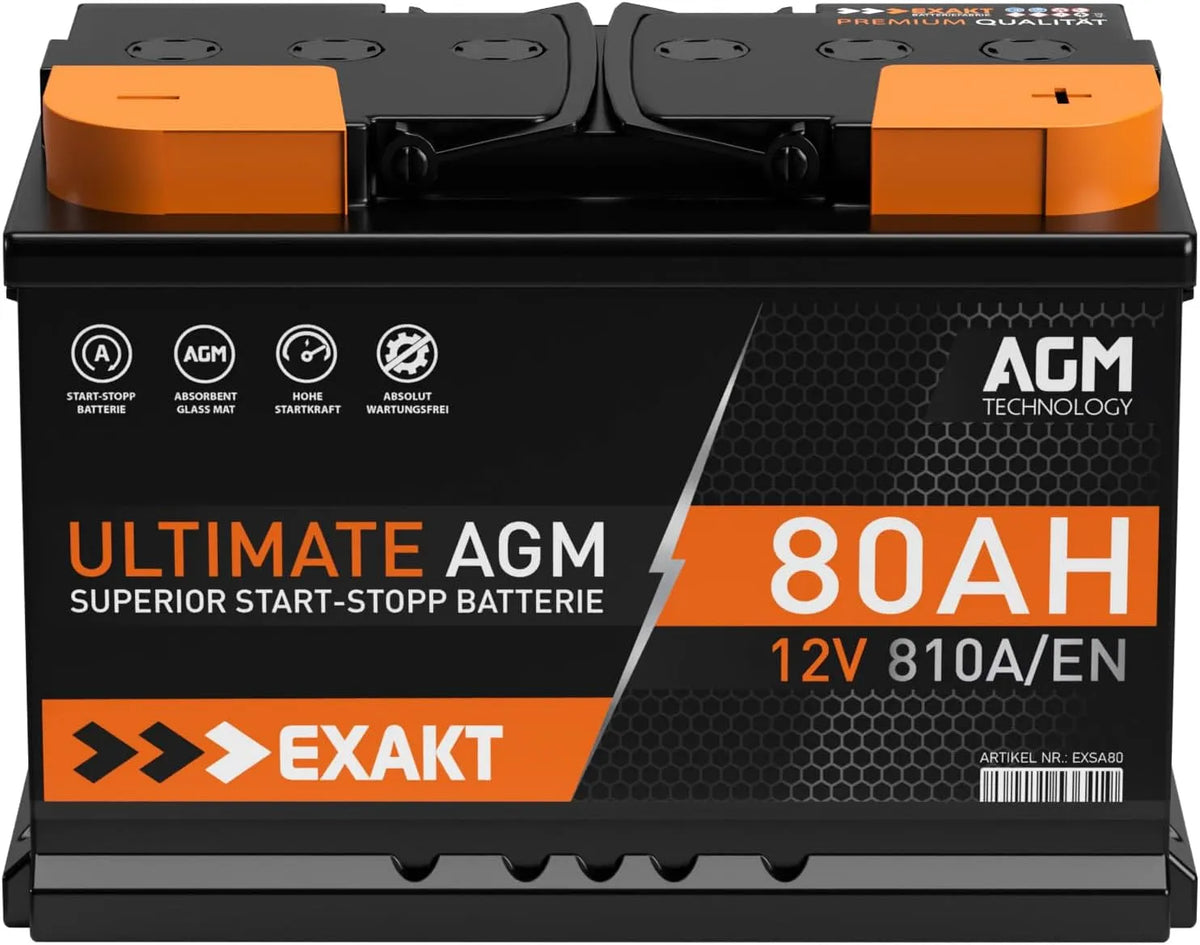 AGM-Batterie 810A/EN Exakt, 80Ah 12V 810A, EN Start-Stop Autobatterie Starterbatterie VRLA statt 70Ah 75Ah, Modell 810A