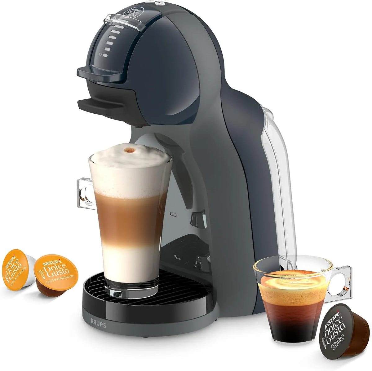 Krups NESCAFÉ Dolce Gusto Mini Me 2 von Kaffeekapselmaschine KP143BF0.26, über 45 heiße und kalte Lieblingsgetränke, kompakt, Cosmic Grey, stilvoll