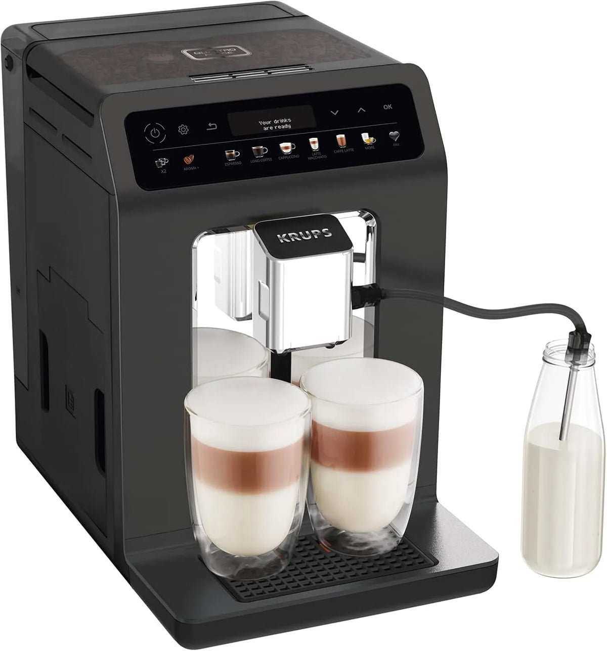 Krups Kaffeevollautomat 2-Tassen-Funktion EA895N10, Evidence One mit Milchschlauch, Kaffeemaschine, 12 Getränkespezialitäten, One-Touch-Cappuccino