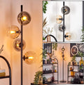 Modell Koyoto E14 HOFSTEIN Stehleuchte, Ø 15cm, Breite 160cm, Stehlampe aus Metall, Rauch, Klar, Bernstein, Leuchte im Vintage-Design mit Glasschirmen