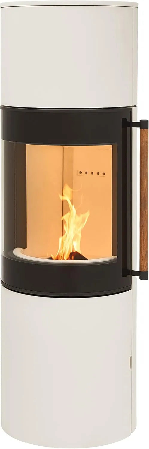 H&M Germany, MONO 3.0 L runder Kamin-Ofen in Stahl Creme Weiß moderne 160° Sichtscheibe Reeling-Griff Holz-Fach