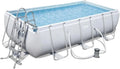 Bestway Pool, Fassungsvermögen 6478 L, Maße 404 x 201 x 100 cm, Power Steel Stahlrahmenpool-Set mit Filterpumpe, Rectangular, Farbe Grau