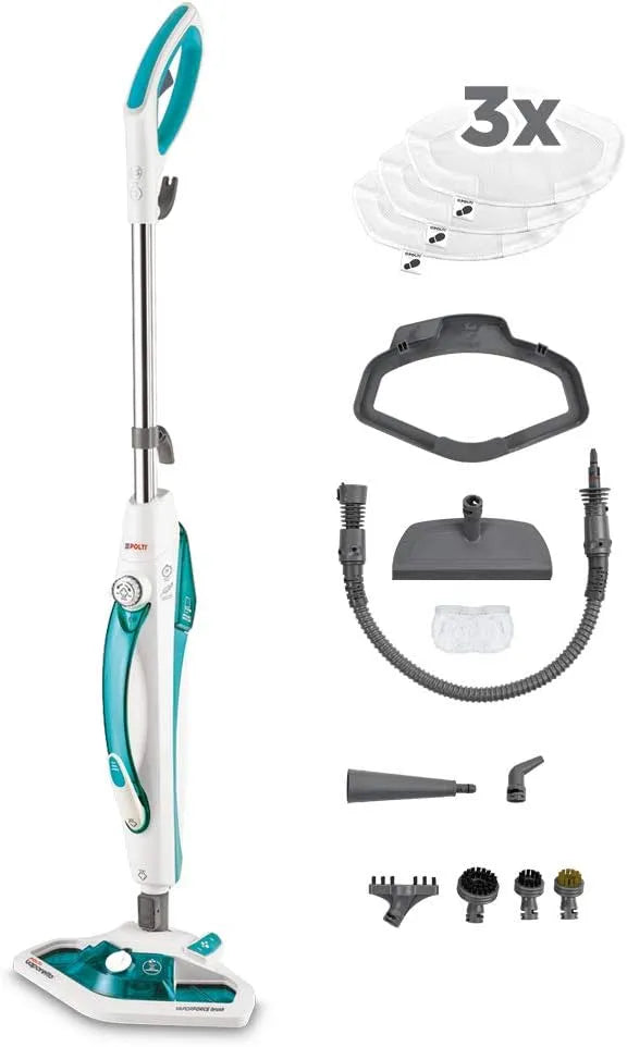 Polti Dampfreiniger PTEU0282 SV450 1er, Vaporetto Double Dampfbesen mit integriertem, Keime und Bakterien, Set, Weiss-Grün