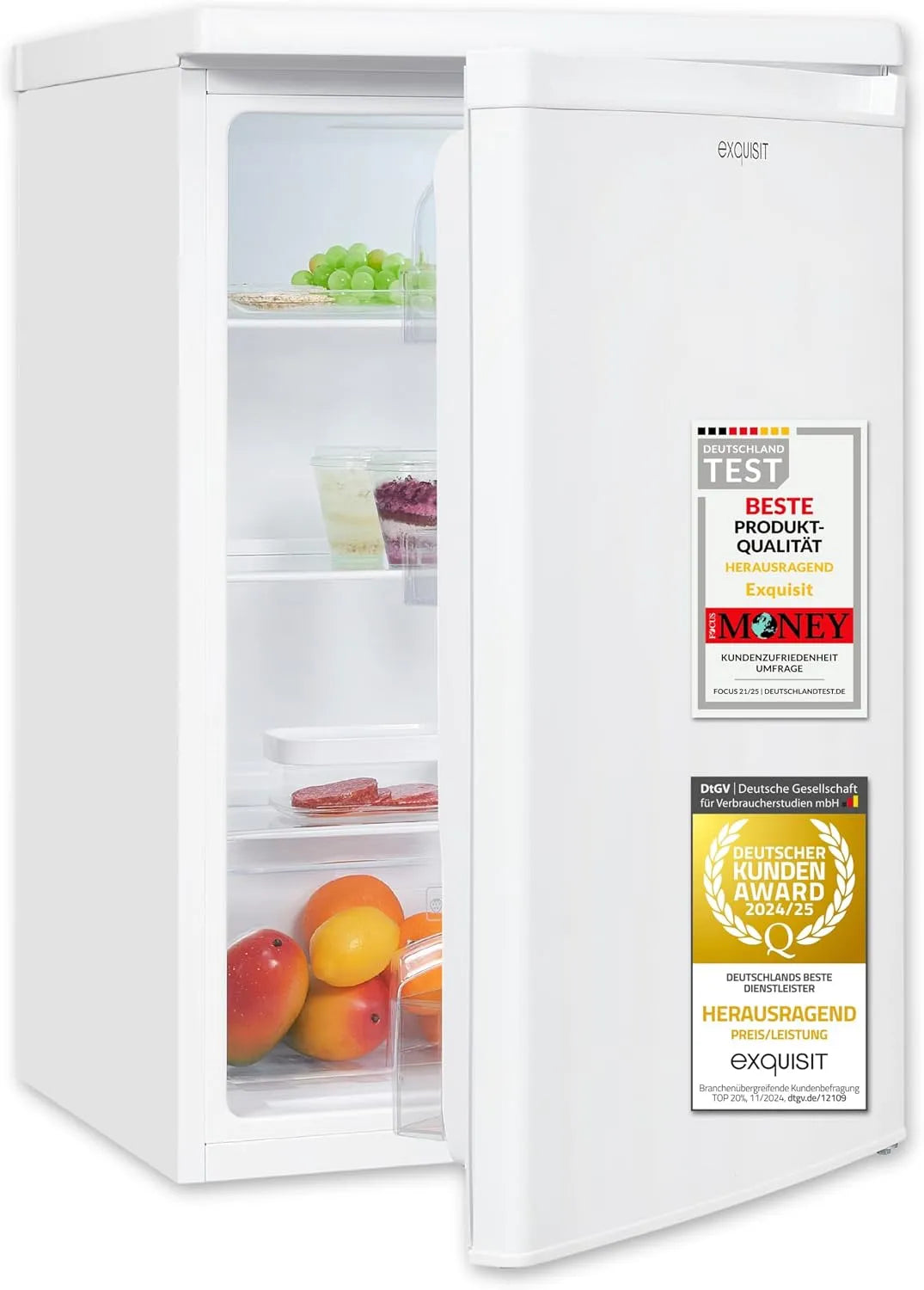 Exquisit Kühlschrank KS516-V-040E, Fassungsvermögen 127 l Nutzinhalt, 39 dB, Vollraumkühlschrank, Energieklasse E, kompakte Bauform, LED-Beleuchtung