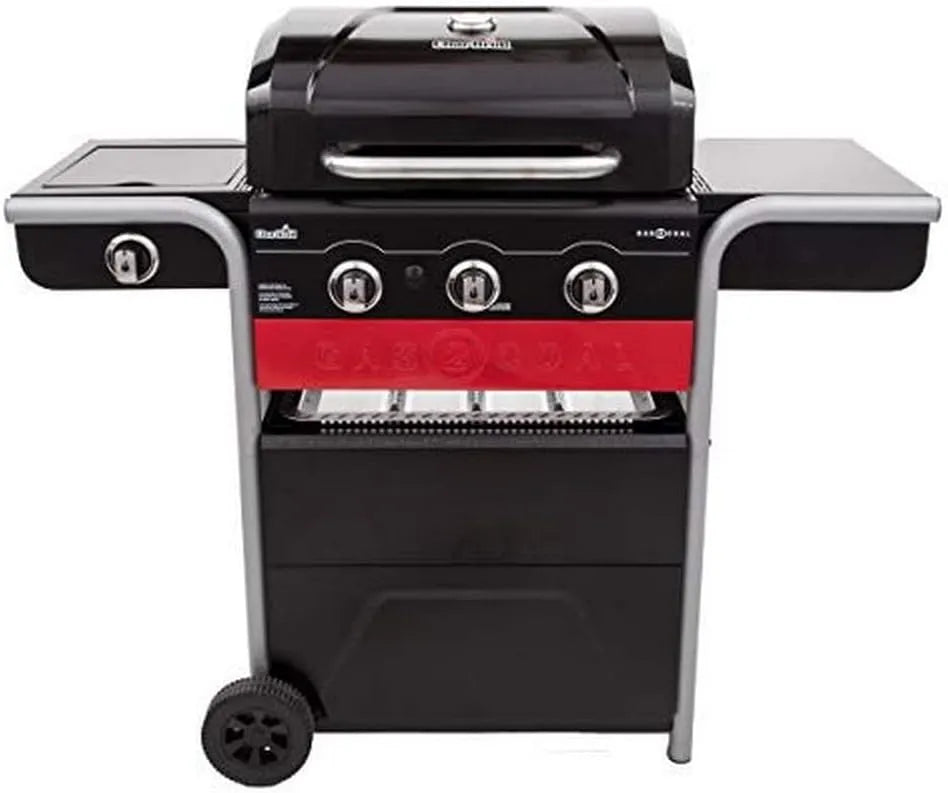 Char-Broil Gasgrill Gas2Coal, Ideal für draußen, Kohlegrill 330 Hybrid Grill, 3 Brenner mit Seitenbrenner, Terrasse, Garten