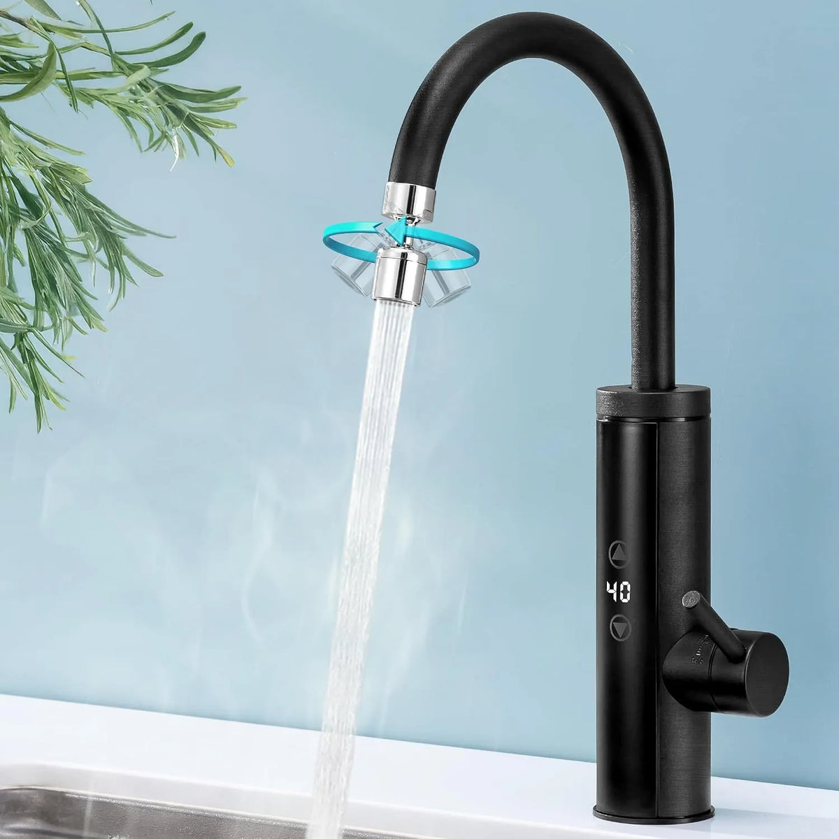 Wasserhahn mit Durchlauferhitzer HOMELODY Elektrischer, Leistung 3400W Wasserhahn Küche mit Touch-Temperaturregler, Garten & Camping, Spannung 230V