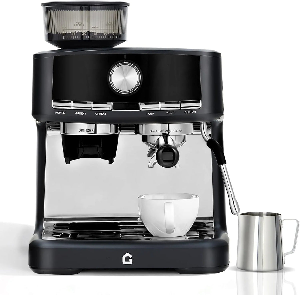Espressomaschine, Integrierte Kaffeemühle 30 Stufen, Fassungsvermögen 1,5L Tank, Leicht zu reinigen, halbautomatisch 20 bar, Siebträger 58mm