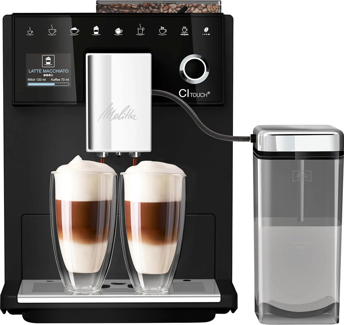 Melitta Kaffeevollautomat, Kaffeemaschine mit integrierter Kaffeemühle und Milchaufschäumer, CI Touch, mit Milchsystem, frosted black