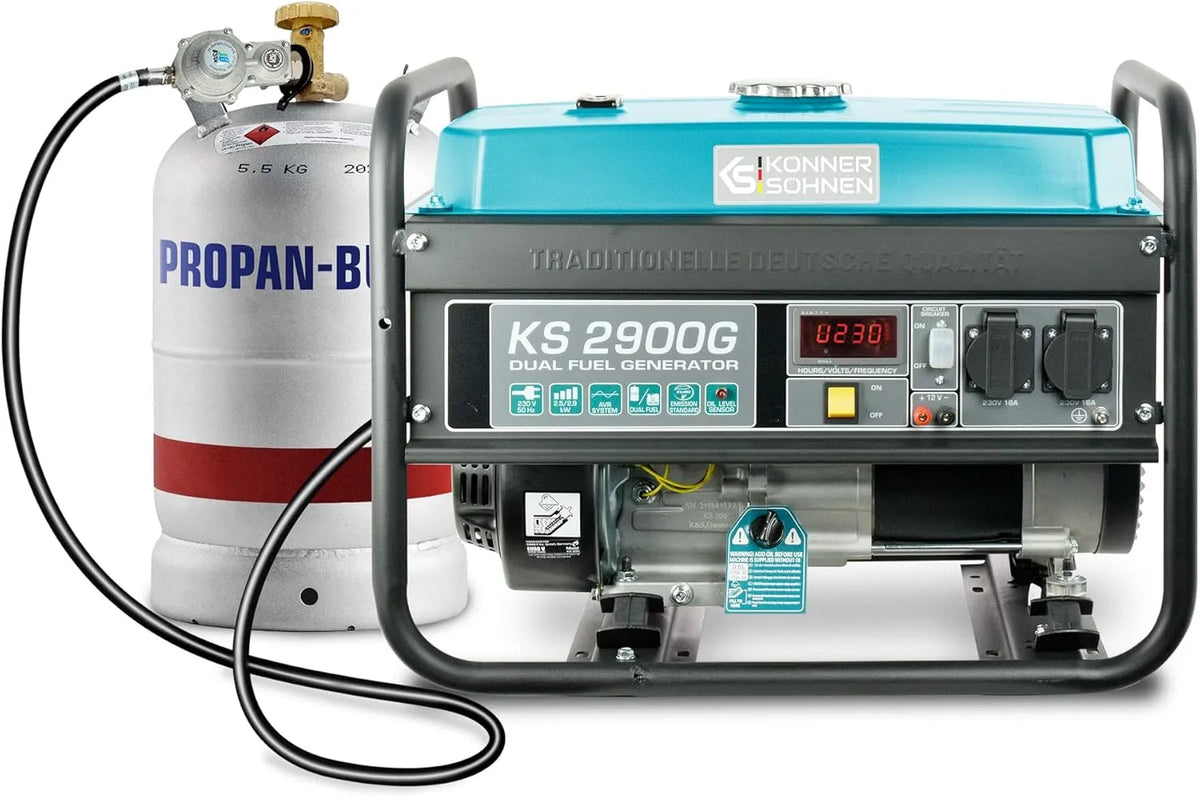 Stromgenerator 2x16A LPG/Benzin, Benzin KS 2900G der DUAL FUEL-Serie, Notstromaggregat Gas 2900 W, Spannung 230 V, Stromerzeuger mit, AVR
