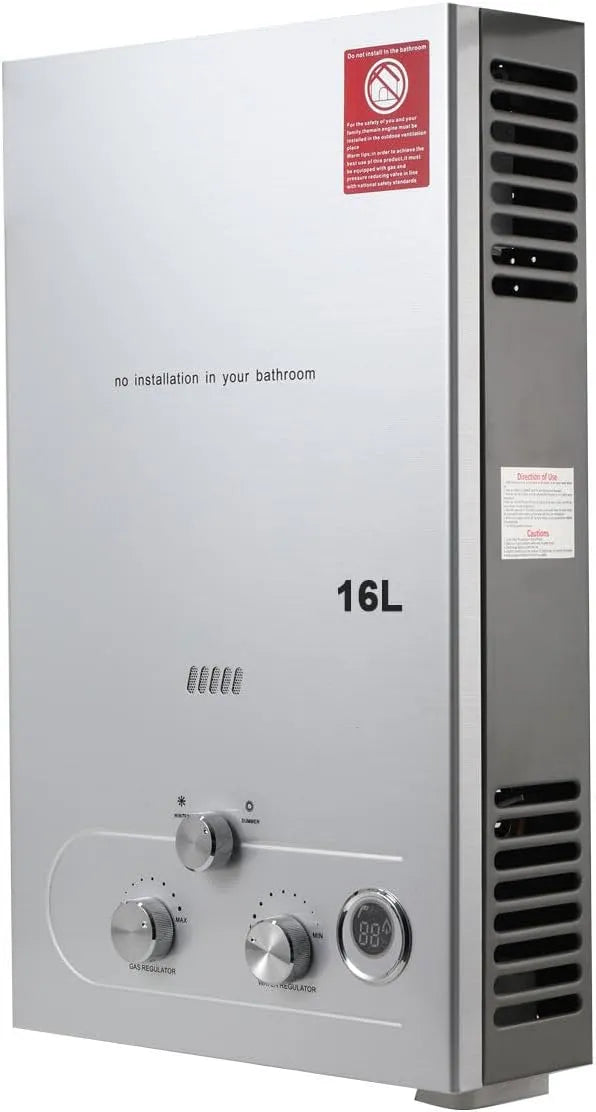 Warmwasserbereiter, Fassungsvermögen 16L Outdoor Gas Propan Durchlauferhitzer mit Digital-Anzeige, Tankless Gasdurchlauferhitzer, Camping