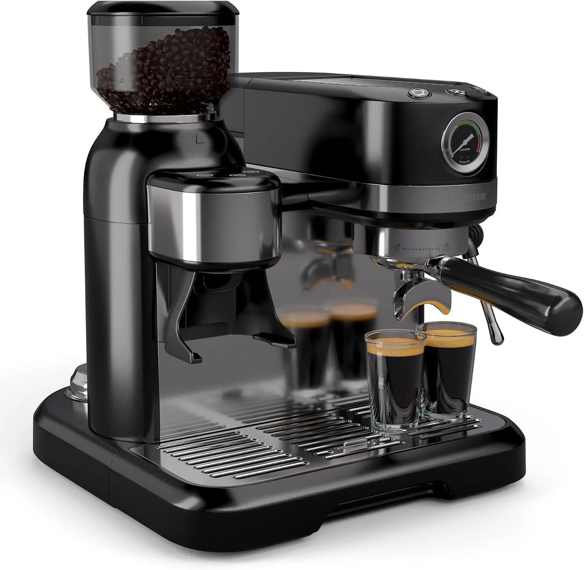Klarstein Espresso-Siebträgermaschine 4-l-Wassertank, Leistung 1.550 W, Bella Café Mit Mahlwerk, Milchaufschäumer, in Schwarz, 19 Bar, Thermo-Block