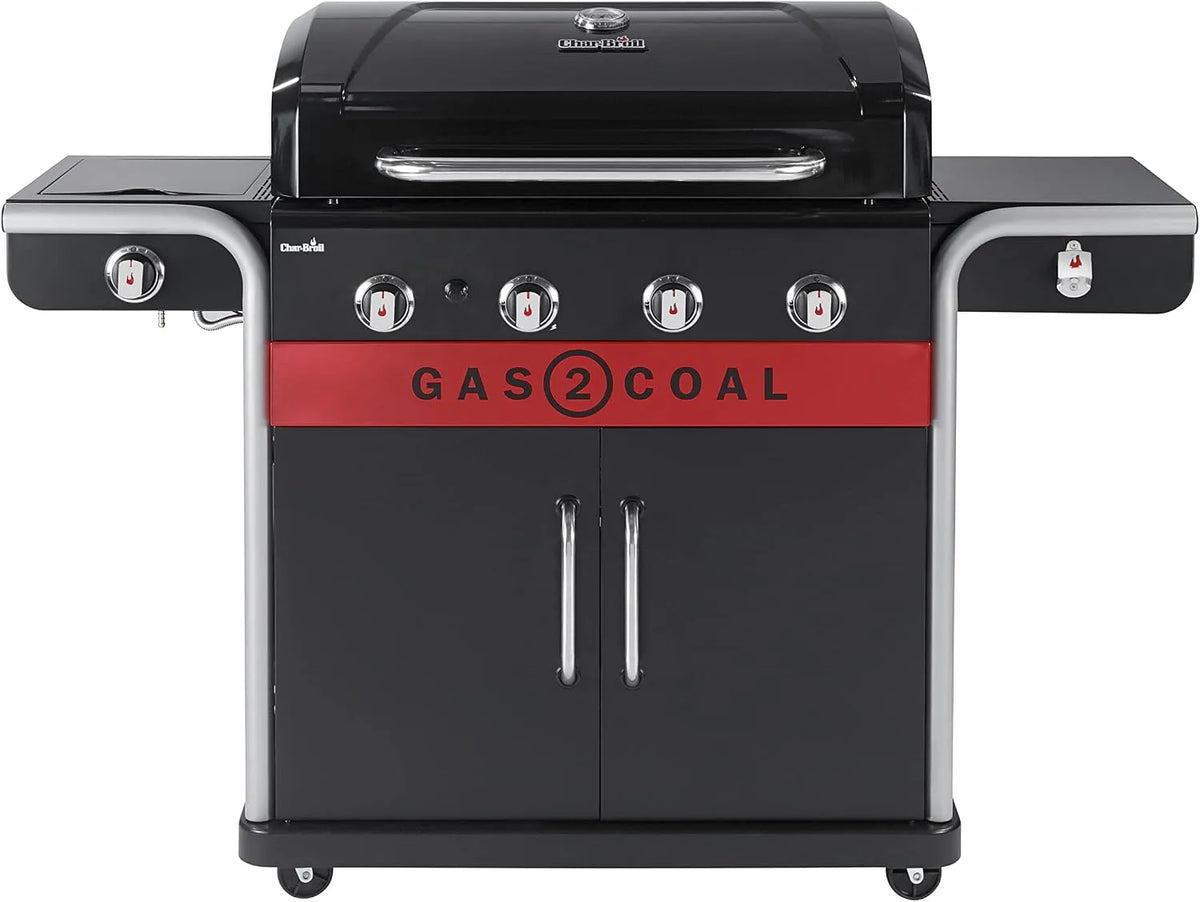 Char-Broil Grill Gas2Coal, 440, 2.0, Hybrid, Brenner Gas & Kohlegrill mit Seitenbrenner, in Schwarz