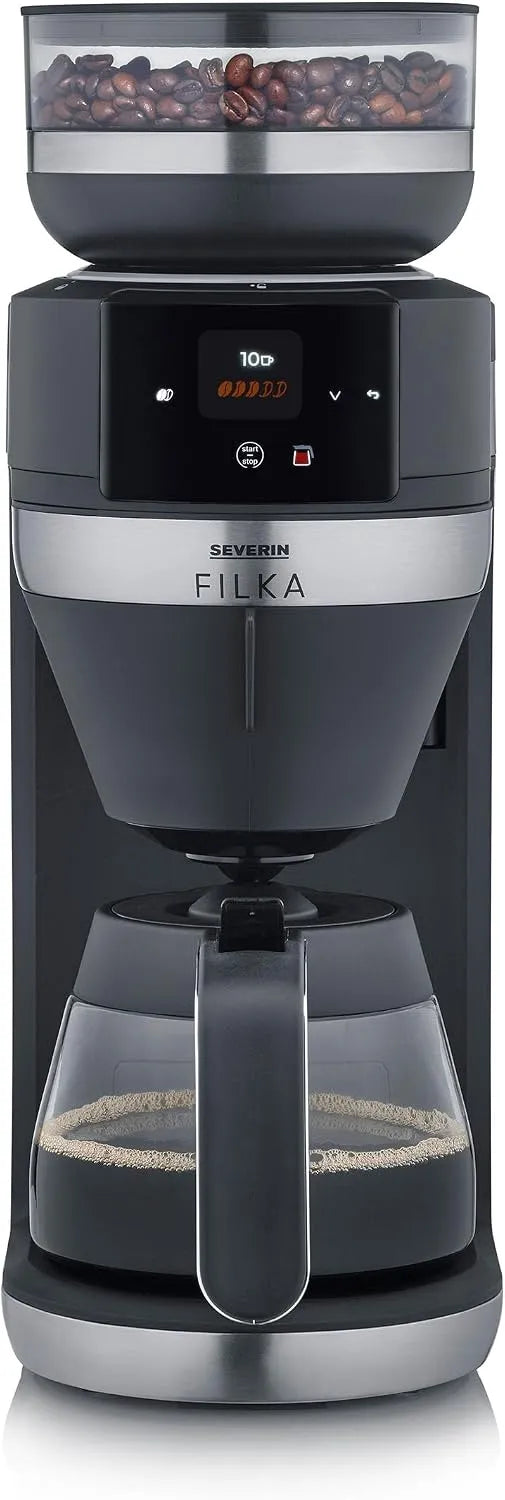 Severin Kaffeemaschine KA 9694, 5-in-1 Filterkaffeemaschine mit LED-Display, FILKA, Vollautomat für Filterkaffee, Mahlwerk, mit Glaskanne, Edelstahl