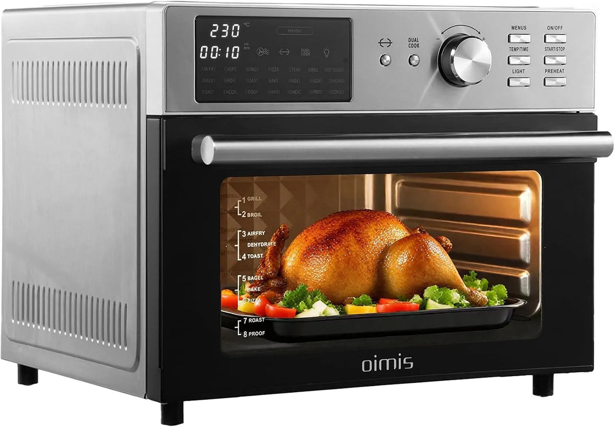 Heißluftfritteuse, xxl 30L 1800W, 7 Zubehör, Dual Cook, Grillen, Stainless steel, mini backofen mit umluft, 21 in 1 pizzaofen elektrisch mit Timer