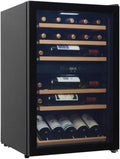 Kompressor, 37 Flaschen, zwei Temperaturzonen 4-22°C, CAVIN Freistehender Weinkühlschrank, Polar Collection 51 in Schwarz, Holzregalböden, leise