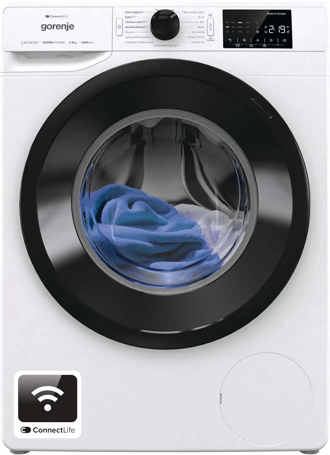 Gorenje Modell, Gewicht 8Kg WPNEI84A1TS 1400 A-10, 15 Betriebsprogramme, ConnectLife, Totaler AquaStop, ExtraHygiene, Schnell Waschgang, min, EEK: %