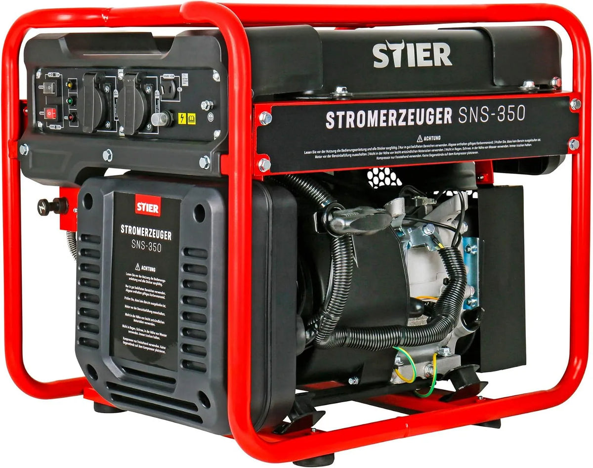 Stromerzeuger SNS-350 STIER, Strom Generator, Stromerezuger leise mit 69 dB, Fassungsvermögen 13l Tankvolumen, Inverter Stromaggregat, max. 3500 W