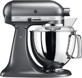 KitchenAid Küchenmaschine, Teigknetmaschine mit 5 Zubehör, Artisan, Medallion silber, Fassungsvermögen 4.8 L, 2 Schüsseln aus Edelstahl