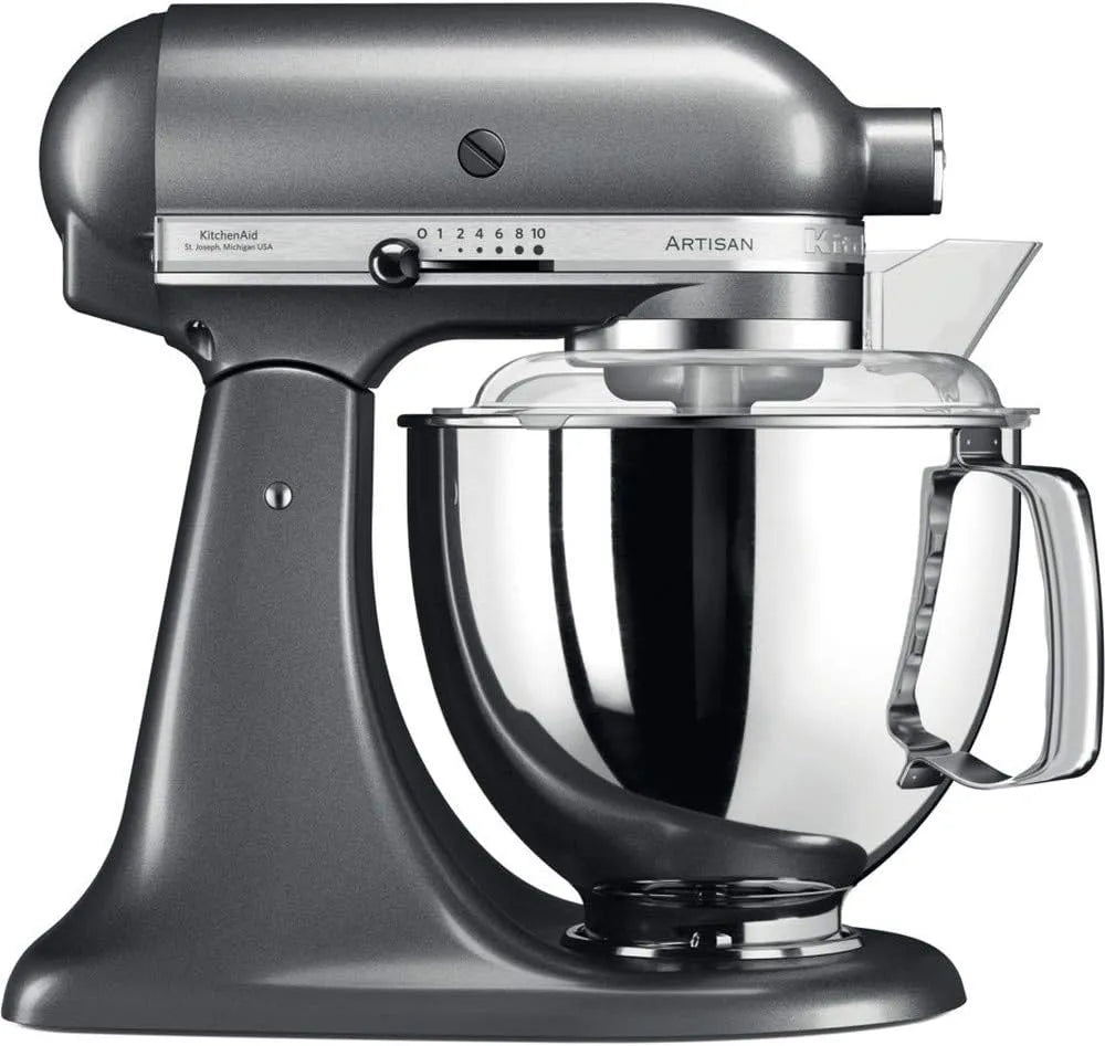 KitchenAid Küchenmaschine, Teigknetmaschine mit 5 Zubehör, Artisan, Medallion silber, Fassungsvermögen 4.8 L, 2 Schüsseln aus Edelstahl