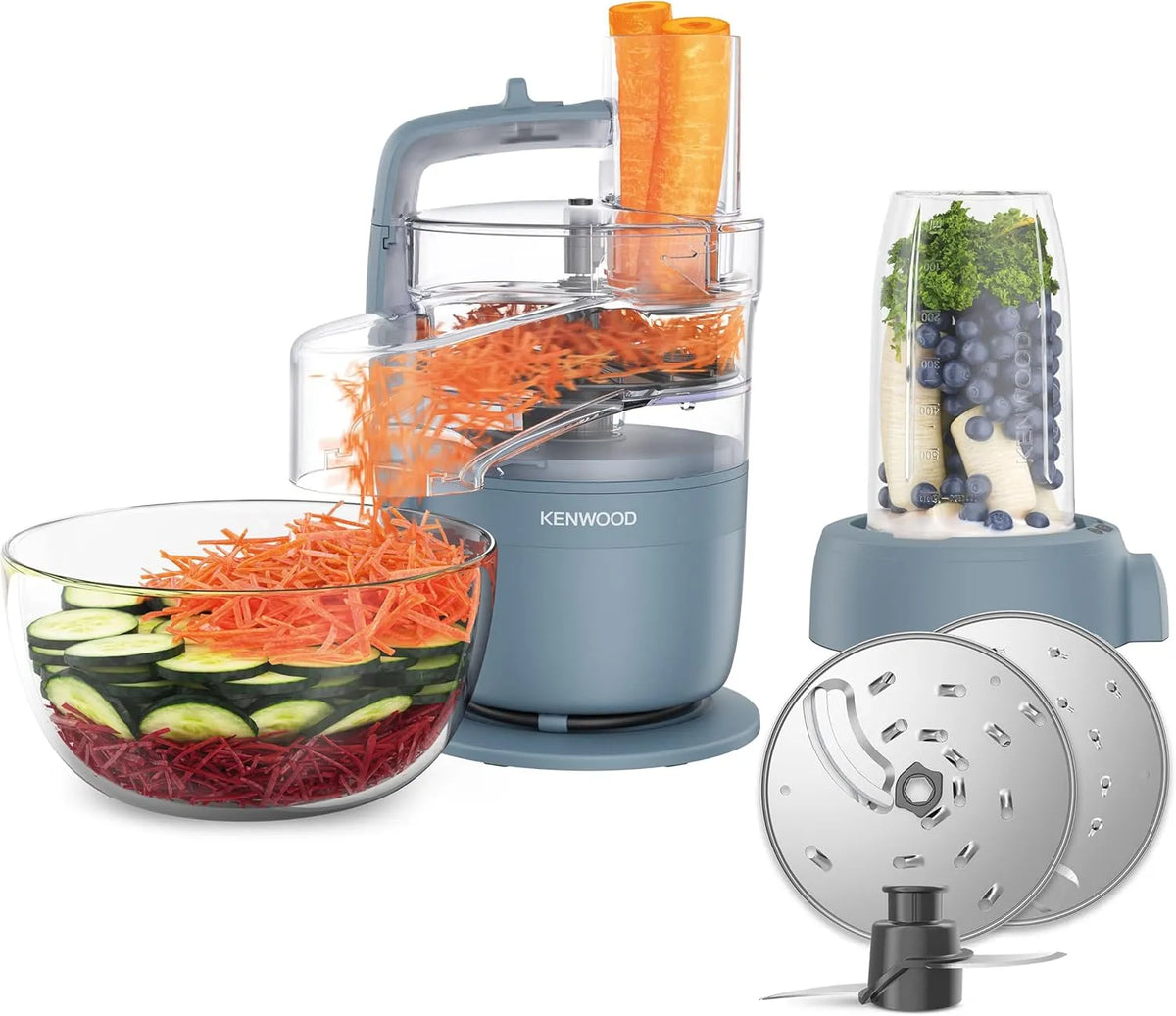 Kenwood Küchenmaschine 600-ml-Mixbecher FDP23.380GY, MultiPro, Pulse-Funktion, Kompakte mit Express Serve, Edelstahlmesser, Blau