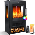 Kesser Elektrokamin, WiFi App 900/1800W Kaminfeuer elektrisch, mit Heizung Panorama-Sichtfenster Heizlüfter 9 LED-Flammeneffekt Farbmodi Fernbedienung