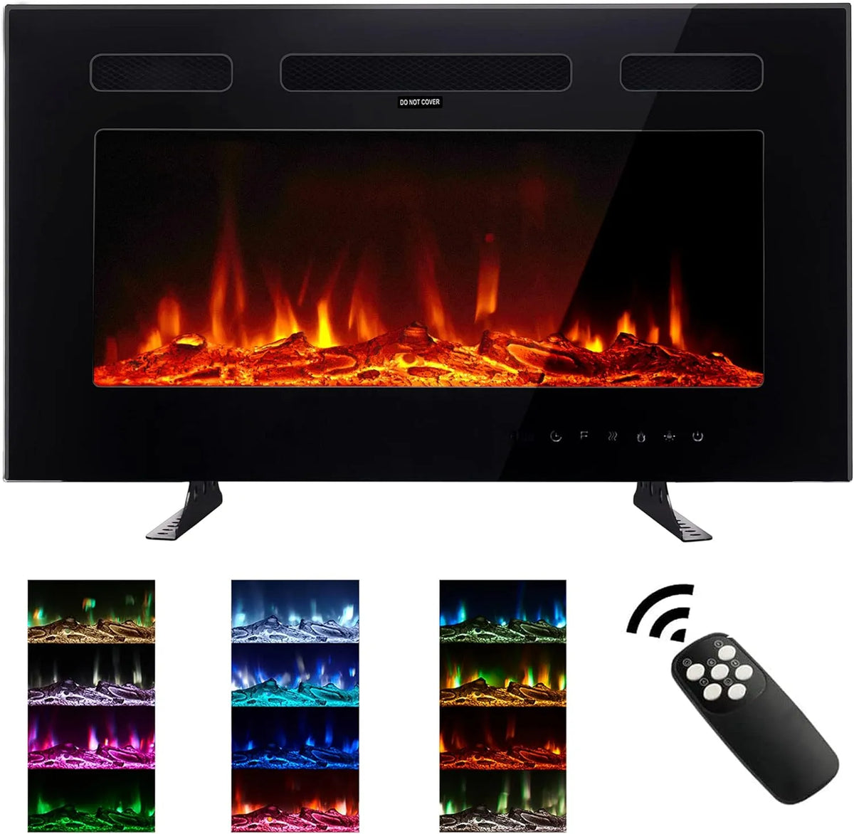 Elektrischer Kamin M.C.Haus Ultradünner, Breite 76.2cm, geräuscharm, Glas-Touchscreen und Fernbedienung, in Schwarz, 12 Verschiedene Flammen