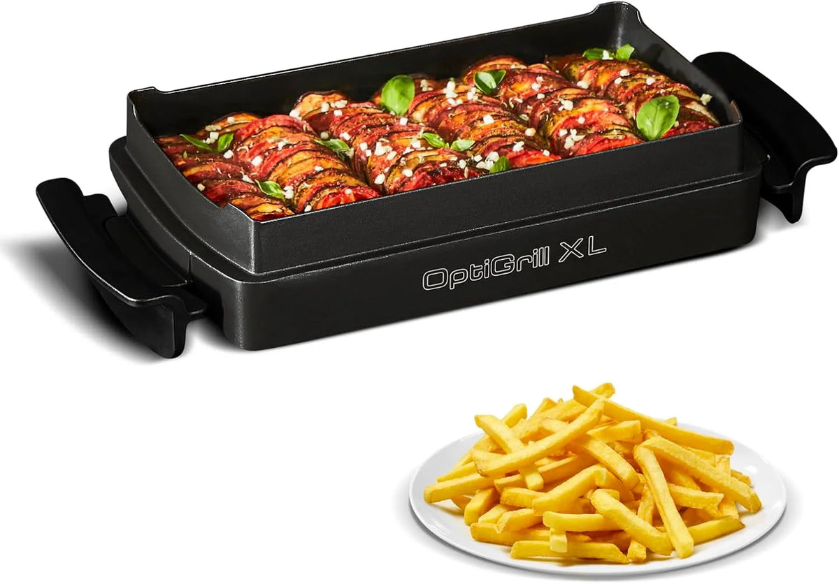 Tefal Grill XA7278, 2 Liter Fassungsvermögen, OptiGrill+ XL Backschale, Portionen 4 bis 6, in Schwarz, antihaftbeschichtete Aludruckguss-Form