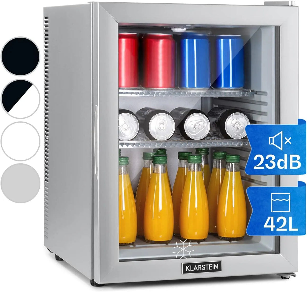 Klarstein Kühlschrank, Kleiner Skincare 12-18°C, Fassungsvermögen 42L, Mini mit Glastüre, Mini für Getränke, Snacks & Kosmetik, Klein & Leise