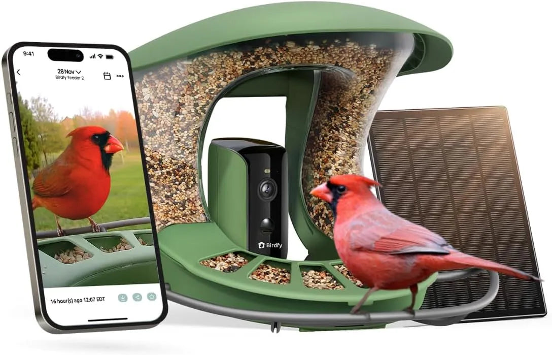 Kamera 1080P, Wireless Futterstation mit Farbnachtsicht, Automatisch Vogelaufnahme, Solarbetrieb, Birdfy 2 Base Vogelfutterhaus mit und App