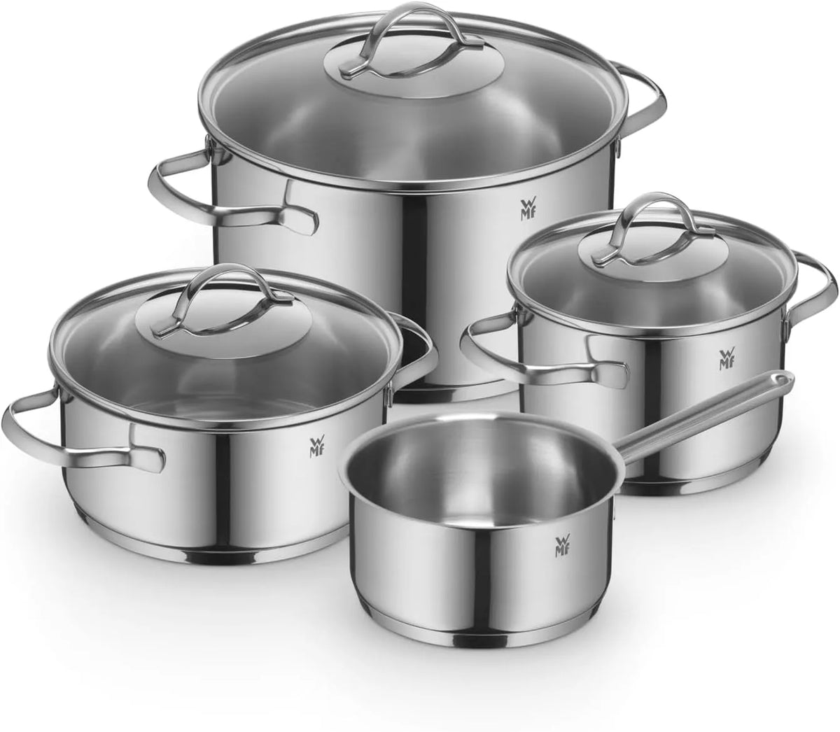WMF Topfset, Provence Plus Induktion 4-teilig, Kochtopf Set mit Glasdeckel, Cromargan Edelstahl poliert, Töpfe Set unbeschichtet