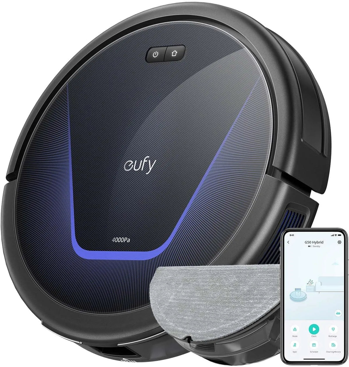 Saugroboter G50 eufy Hybrid, eufy Hybrid mit Wischfunktion & 4.000Pa Starker Saugkraft, Pro-Entwirrkamm, Dynamische Navigation