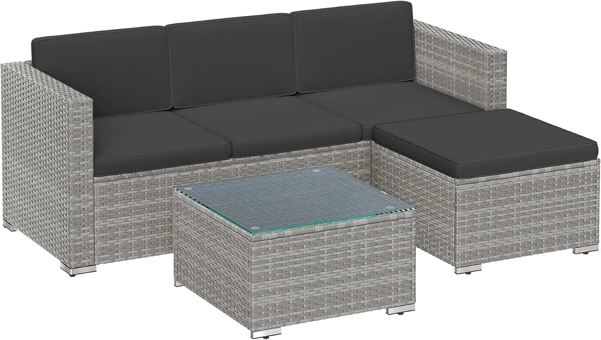 Modell GGF005G05 SONGMICS Gartenmöbel-Set, Terrassenmöbel, Outdoor, Lounge-Set, Farbe Grau, Balkonmöbel aus PE-Polyrattan, Ecksofa