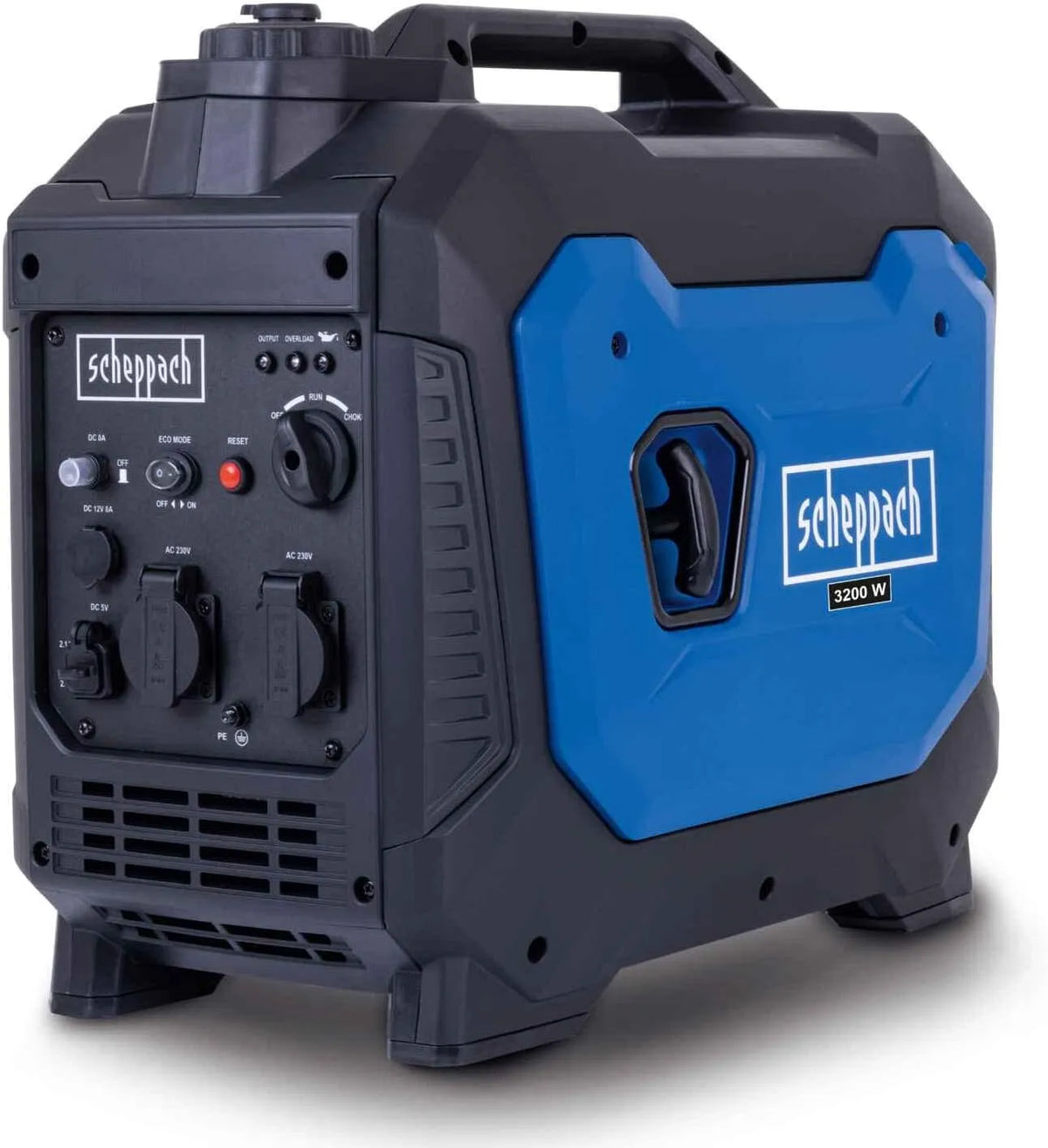 Scheppach Stromerzeuger SG3500i 2x230V 2xUSB, 1x12V DC, 66 dB Lautstärke, Leistung 3500W, mit Invertertechnik für sensibler Elektronik, Steckdosen