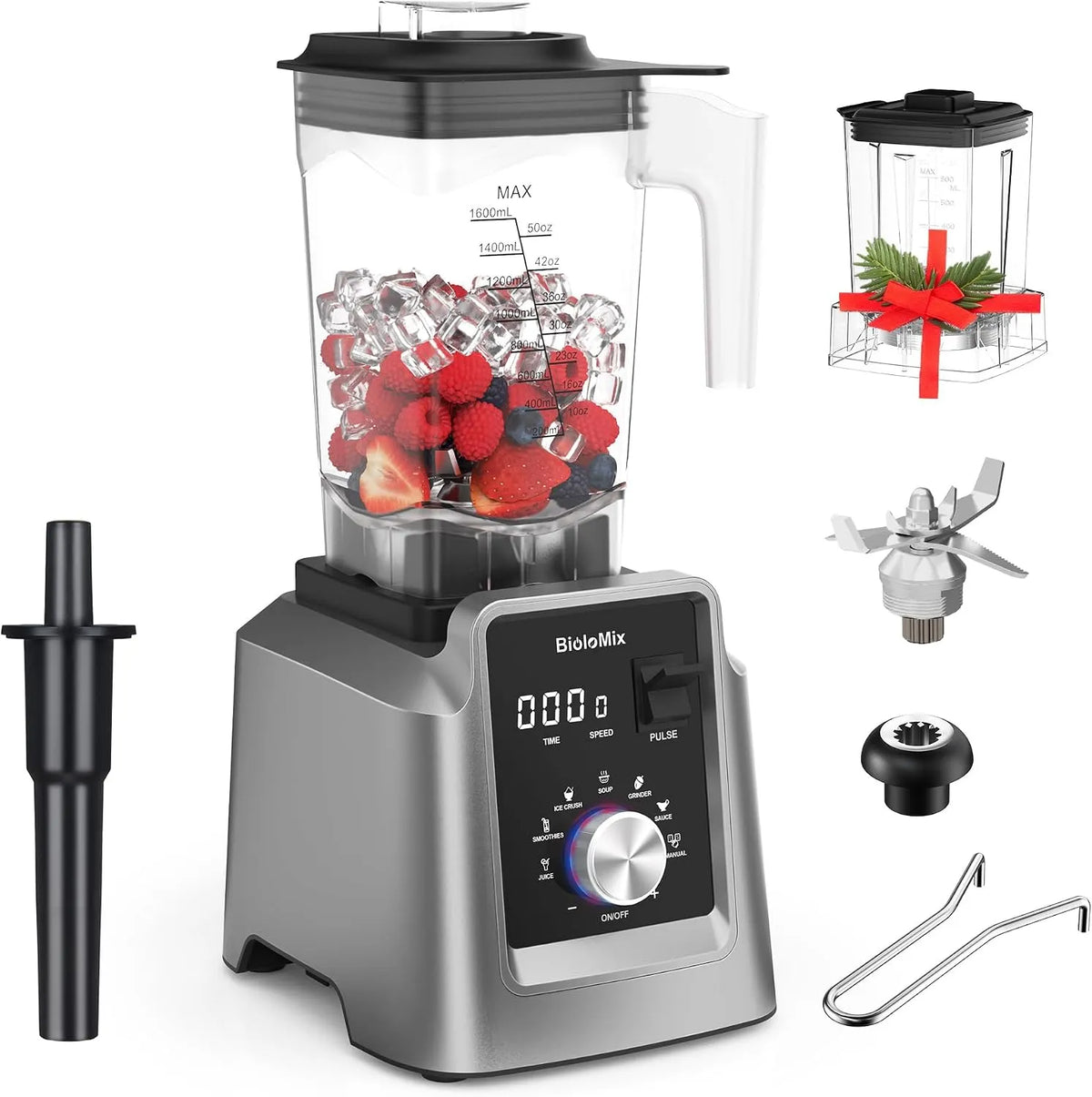 Standmixer T5600+with Parts+600ML, BioloMix Hochleistungsmixer 2200W, Selbstreinigungsfunktion mit 2L Behälter ohne BPA Smoothie Maker