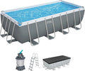 Bestway Pool, Power Steel Frame Komplett-Set mit Sandfilteranlage 488 x 244 x 122 cm, eckig, Farbe Grau