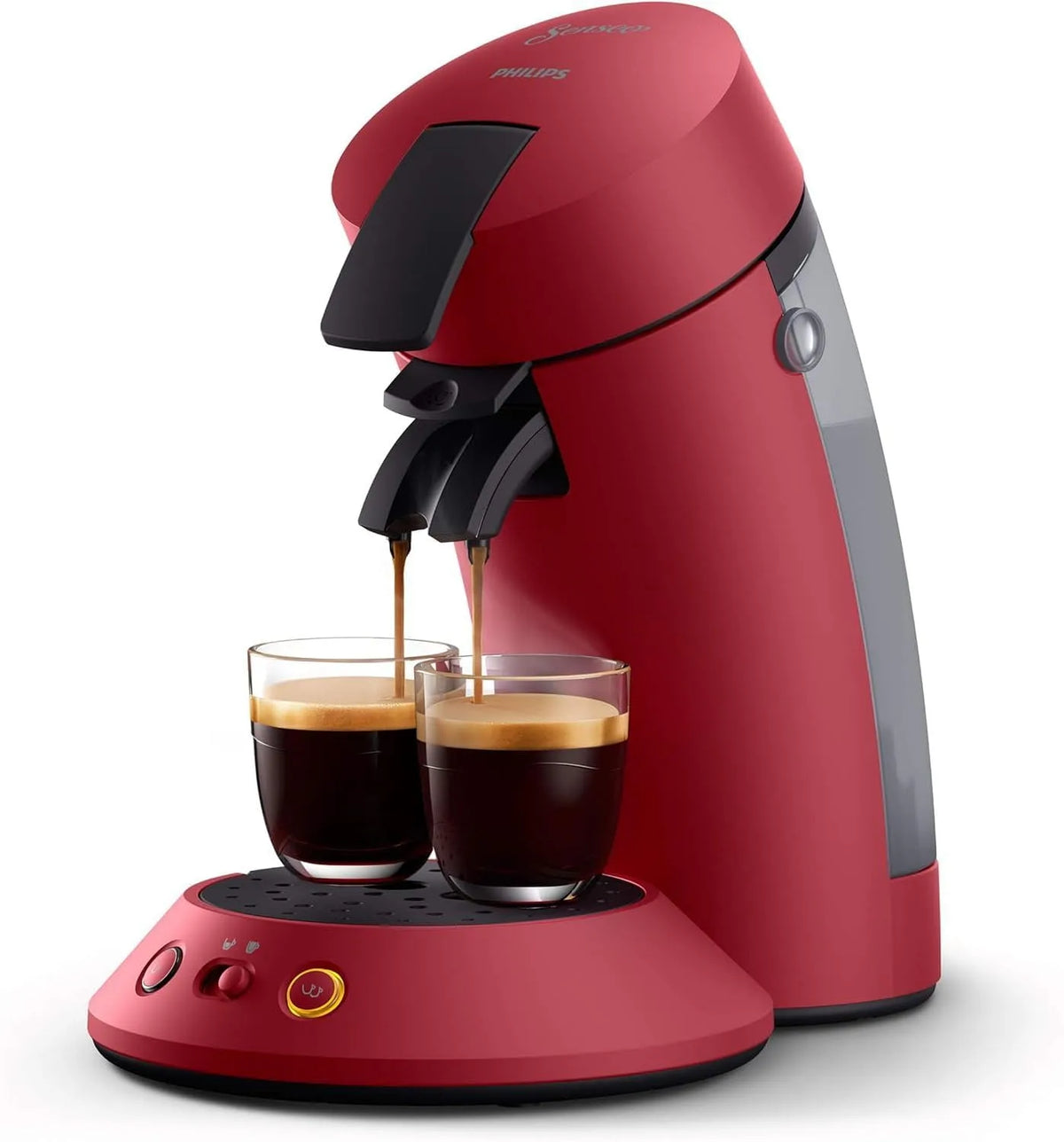 Philips Modell, Senseo Original Plus CSA210/90, Kaffeepadmaschine, Kaffeestärkewahl, Kaffee Boost Technologie, aus recyceltem Plastik, rot