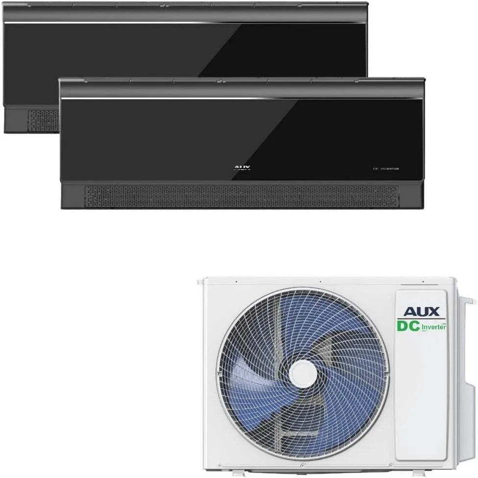 Klimaanlage AUX Multi Split, Außengerät + 2x 12000 BTU, Set 27000 BTU, Leistung 7,9 kW, Wandgerät WLAN R32 Hochglanz in Schwarz, je 3,5 kW