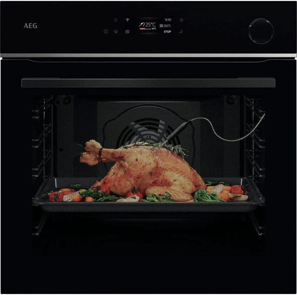 AEG Backofen TR7PB63ZSB, Wifi Einbaubackofen, Serie 7 TFT-Full Touch-Farbdisplay mit Kochassistent, Kerntemperatursensor für punktgenaues Garen