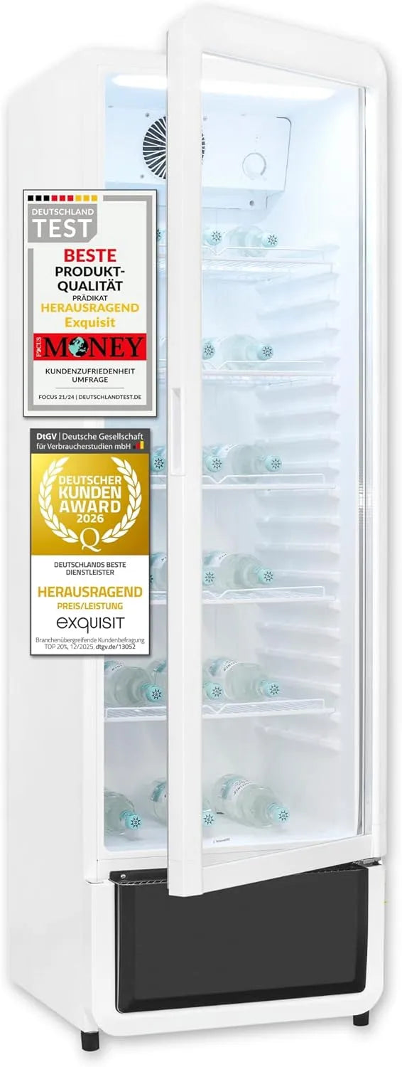 Exquisit Kühlschrank GKS5260-GT-431D, 173 cm Höhe, Fassungsvermögen 280l Getränkekühlschrank mit LED, 5 verstellbare Ablagen, Glastürkühlschrank