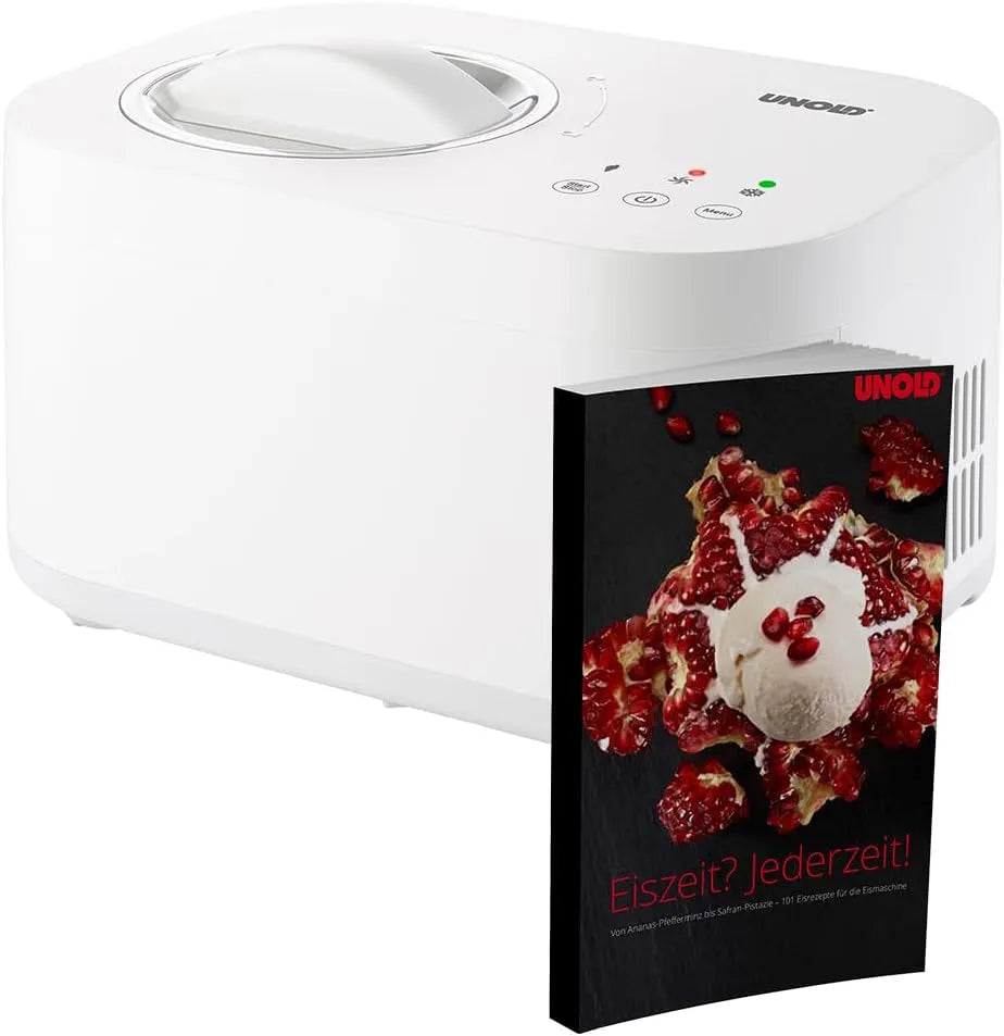 Eismaschine 488209 Unold, selbstkühlender Kompressor, Snow inklusive. Eisbuch mit 101 Rezepten, Speiseeisbereiter 1 L, 100 Watt, vollautomatischer