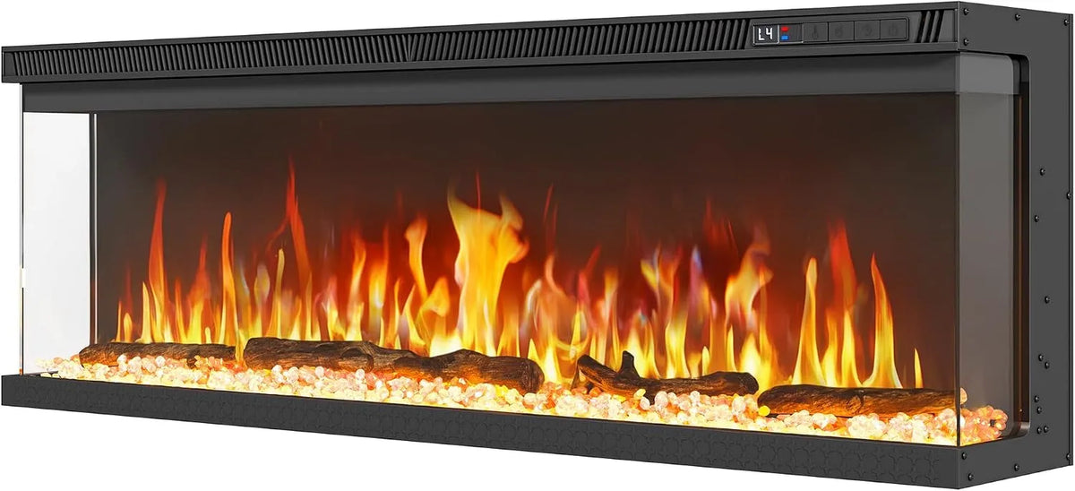 Elektrokamin, 3-in-1 Kamin Wand, Einbau, Heizfunktion, Timer, YITAHOME 102cm mit Heizung, Elektrische Kamin mit LED-Flammeneffekt,12 Flammenfarben