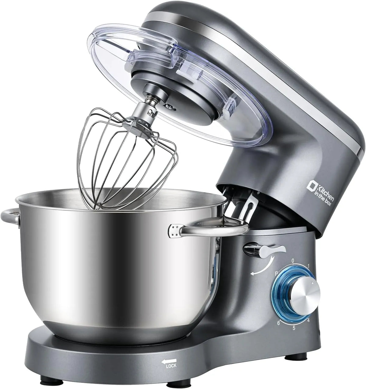 Küchenmaschine, 6 Geschwindigkeits Teigmaschine mit Rührhaken, Knethaken, Farbe Grau, Fassungsvermögen 6,2 L Knetmaschine 1400 W, Kitchen in the box
