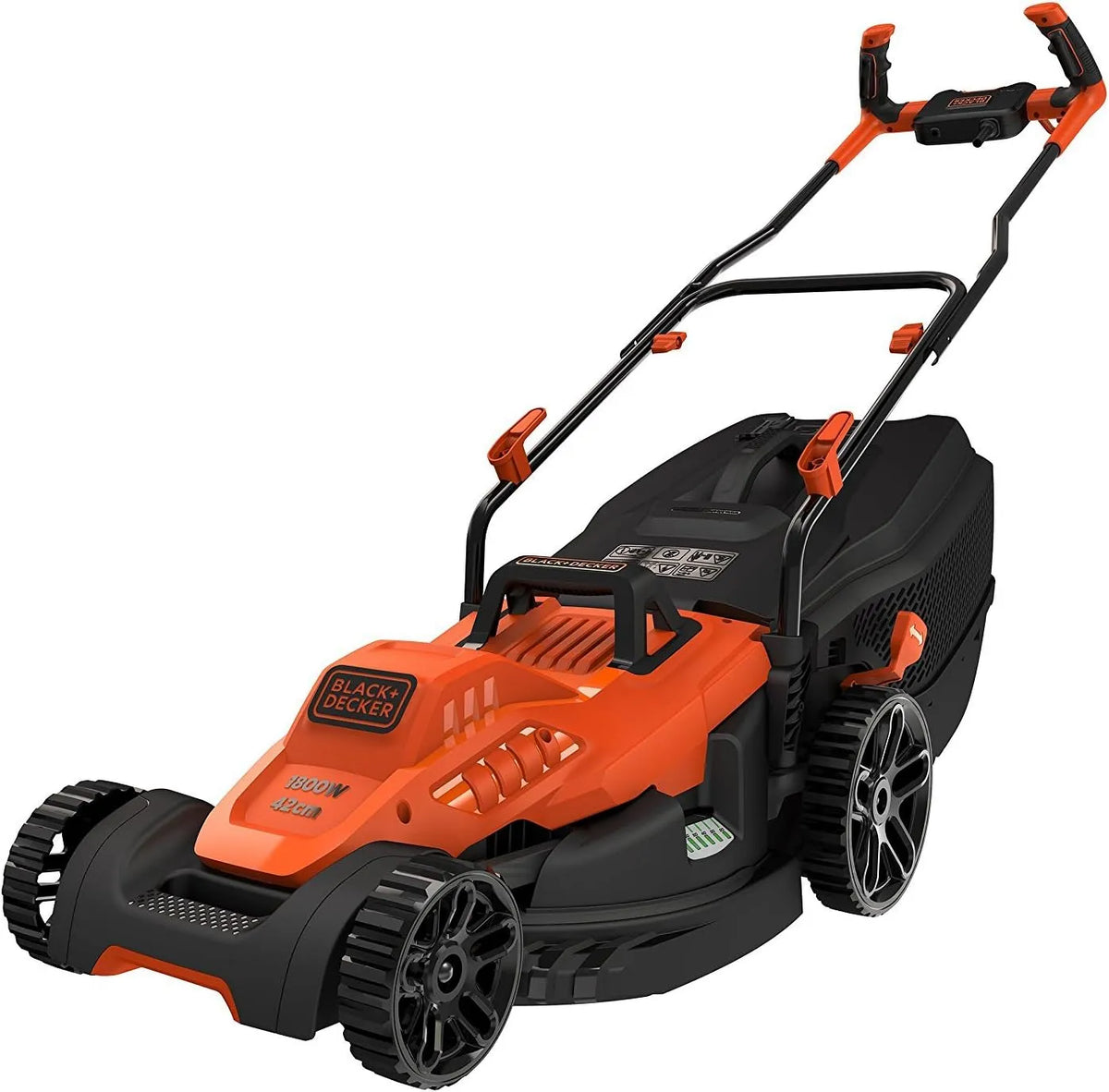 Black+Decker Rasenmäher BEMW481BH, Leistung 1.800W, 42cm Schnittbreite, 6-Fach Höhenverstellung, Fassungsvermögen 50l Grasfangbehälter