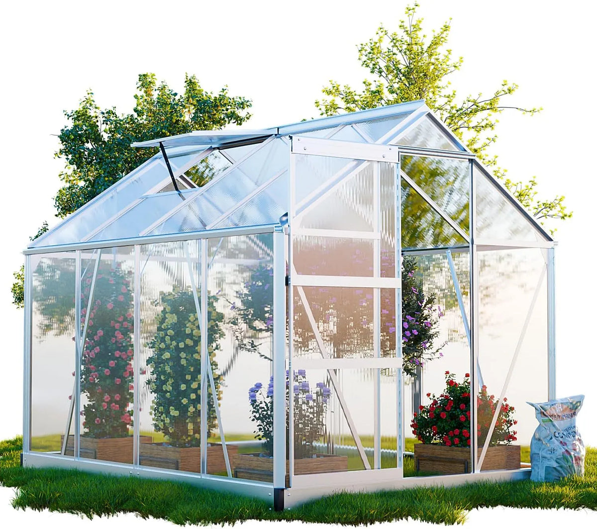 Gewächshaus, 2 Dachfenster Treibhaus Aufzucht Pflanzenhaus Tomatenhaus 4,75m² UV-Schutz, Neapel 250x190cm für den Garten