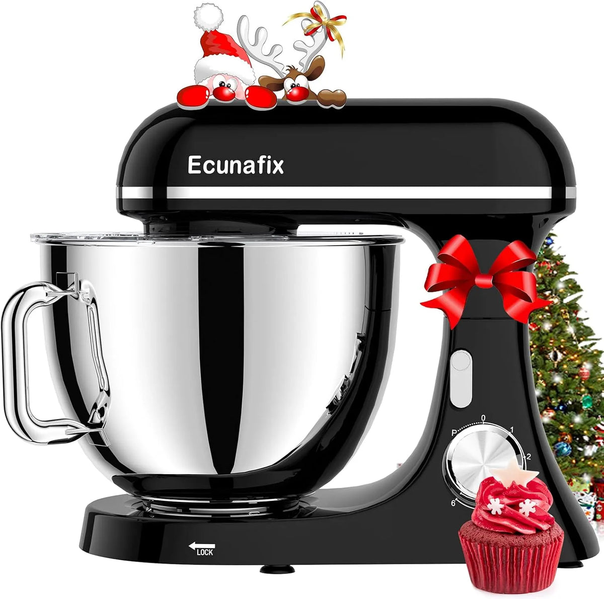 Küchenmaschine, Knetmaschine 2000W, Teigrührmaschine mit 8L Edelstahl-Rührschüssel, 6 Geschwindigkeitsstufen, 6 Geschwindigkeitsstufen, Knethaken