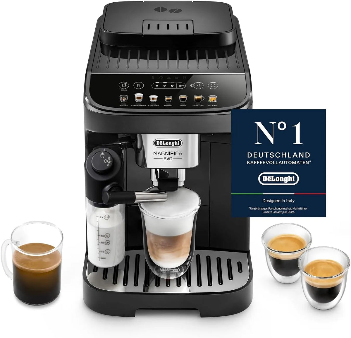 De'Longhi Kaffeevollautomat ECAM292.81.B, Magnifica Evo, Espresso Kaffeemaschine, 7 One-Touch-Getränke, Cappuccino, Soft-Touch-Bedienfeld