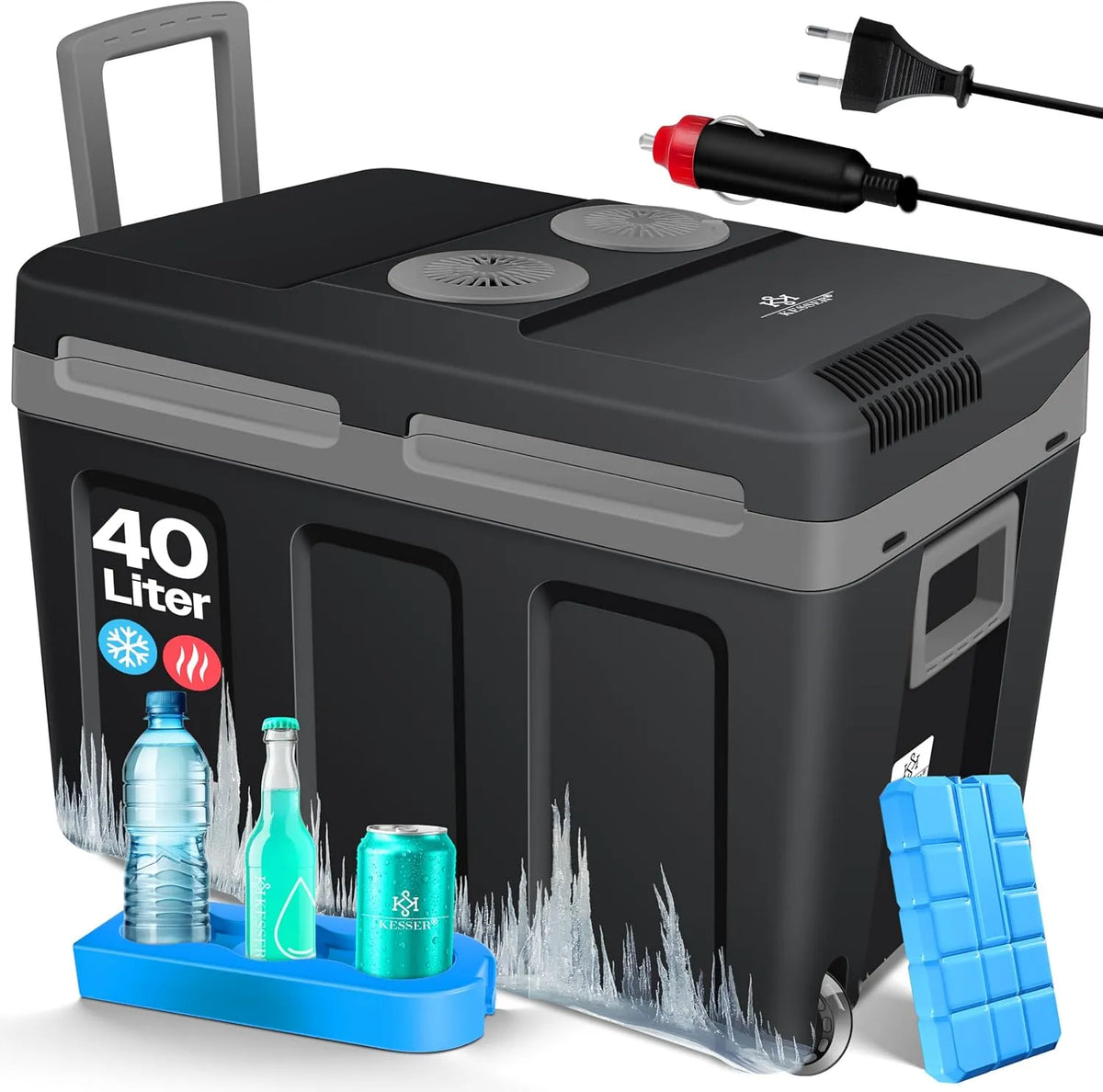 Kesser Kühlbox, Fassungsvermögen 40L mit Rollen, KÜHLT und WÄRMT, Thermobox für Auto, Mini-Kühlschrank mit ECO & MAX Modus, 12 & 230V, Boot & Camping