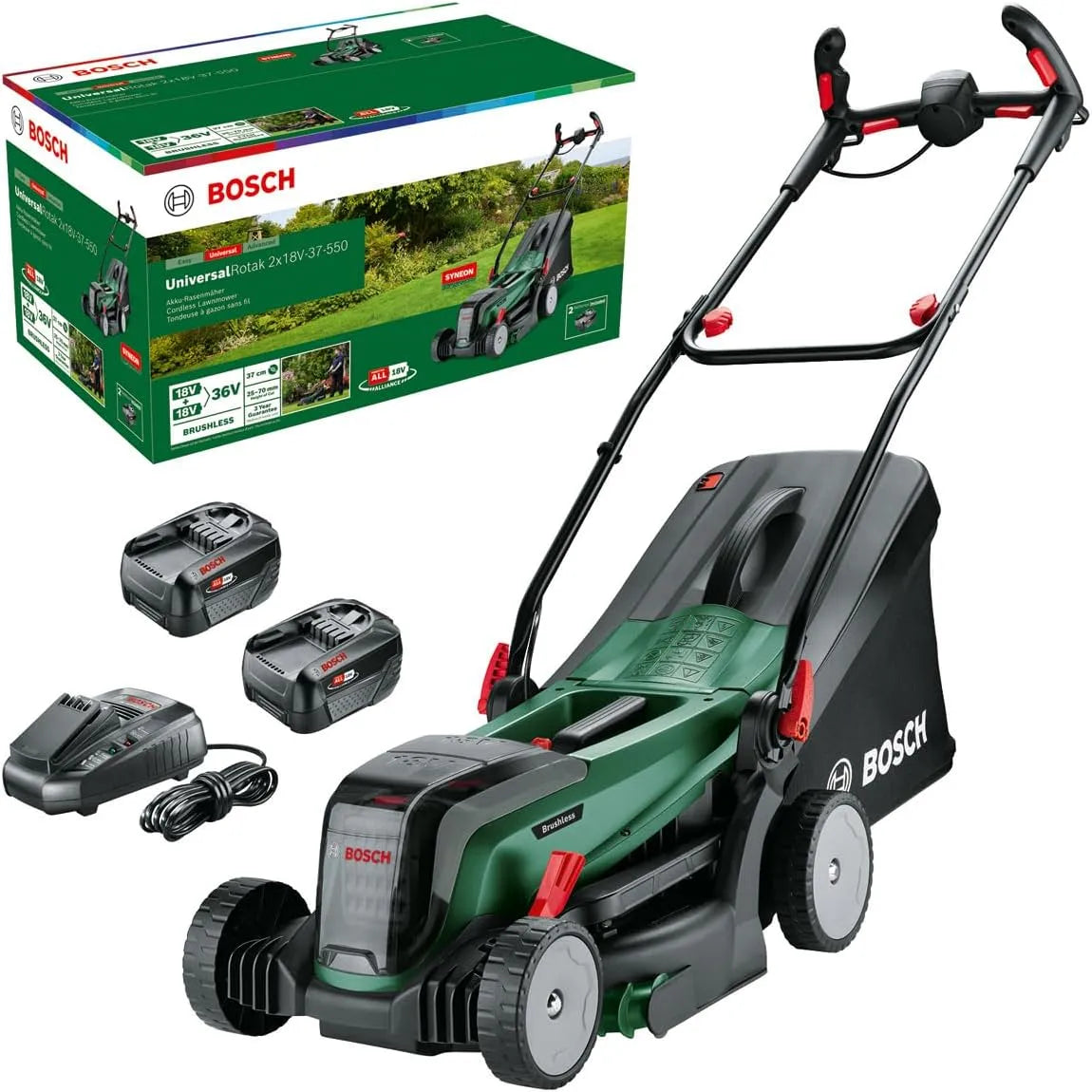 Bosch Rasenmäher 2x18V-37-550 0-Ah-Akku, Schnittbreite: 37 cm, Spannung 18 Volt System