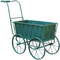 Retro-Gartenwagen, Wagen Mit 4 Rädern for Rasen, Schubkarre, Handwagen, Gartenschubkarrenwagen Aus Metall, Mehrzweckwagen, Gartendekoration, Grün